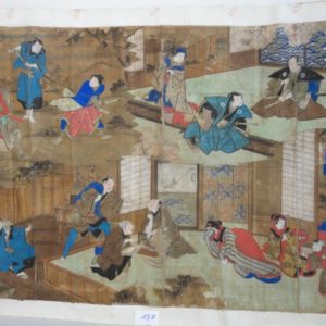 Rare et grande affiche de théâtre peinte XIXème - Gouache sur papier Japon